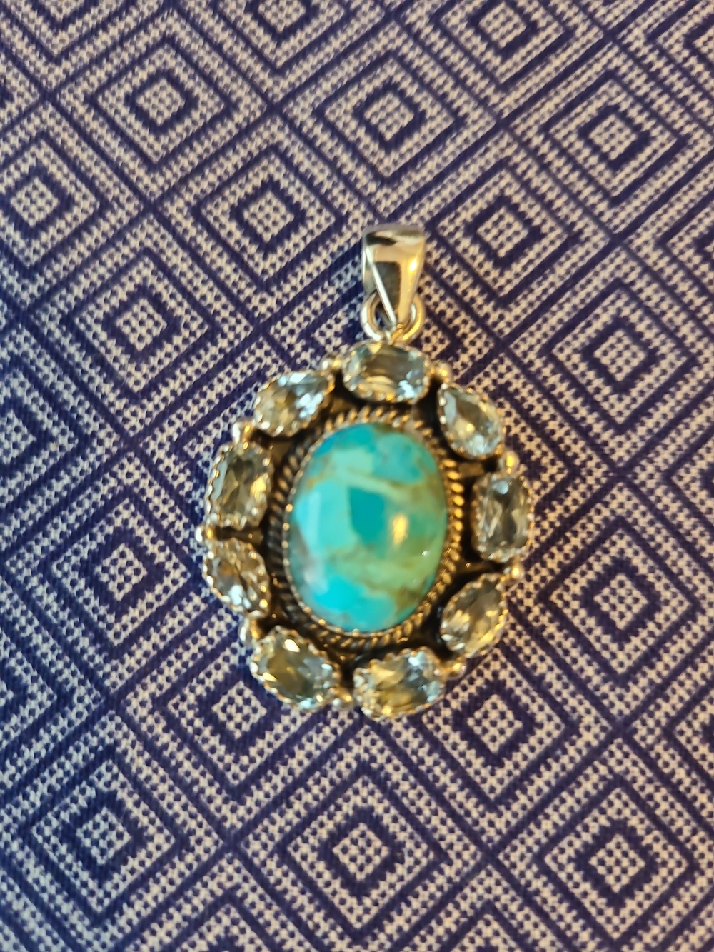Turquoise and Silver Oval Pendant - Turquoise Accent